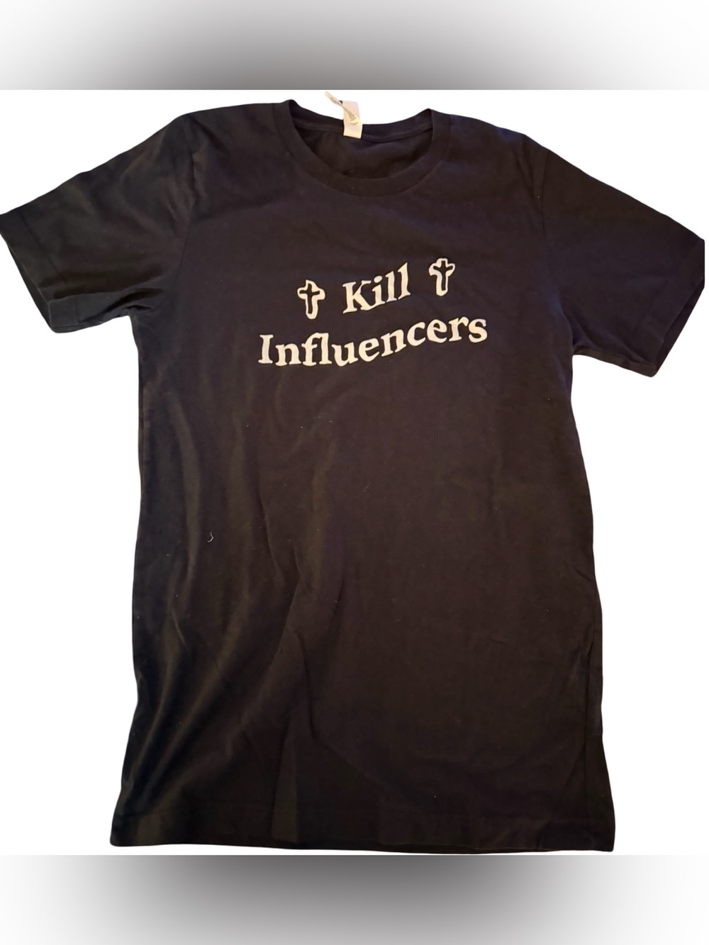 Black Graphic Short Sleeve Tee with 'Kill Influencers' Print